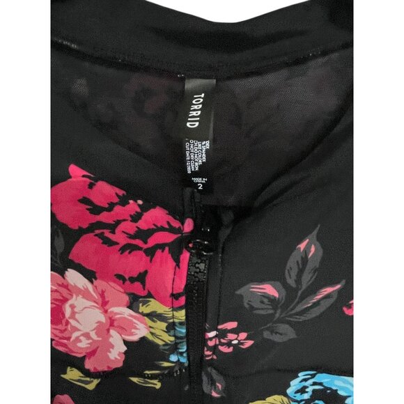 Torrid Womens Floral Long-Sleeve Zip-Up Swim Bodysuit Size 2 Black - Picture 4 of 5